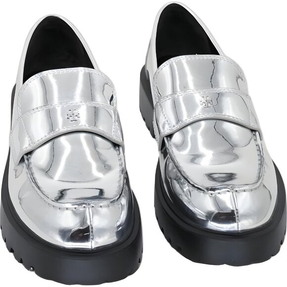 Tory Burch Classic Platform Lug Sole Loafer Silver Argento Women's US 8 - Picture 1 of 6